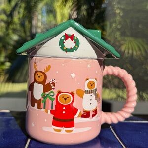 Starbucks Bearista Bear Gingerbread House Ceramic Mug With Lid